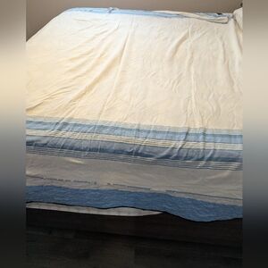 Texmade Flannel Blanket Sheet.Blue and White Striped Bedding Set King Size Fair